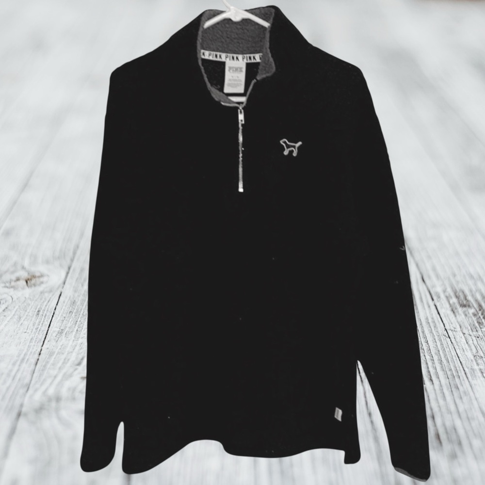 🌺VS PINK BLACK SHERPA HALF ZIP PULL OVER